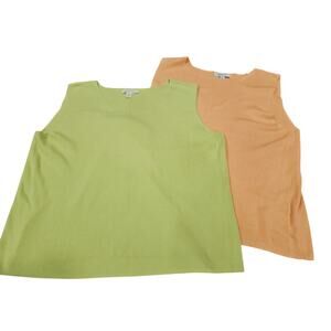 Lot 2 Coldwater Creek Silk Blend Shell Sleeveless Tops Tank Green Coral 2x Plus